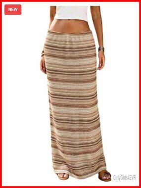 Boho Striped High Waist Bodycon Maxi Skirt Beach Cover Up